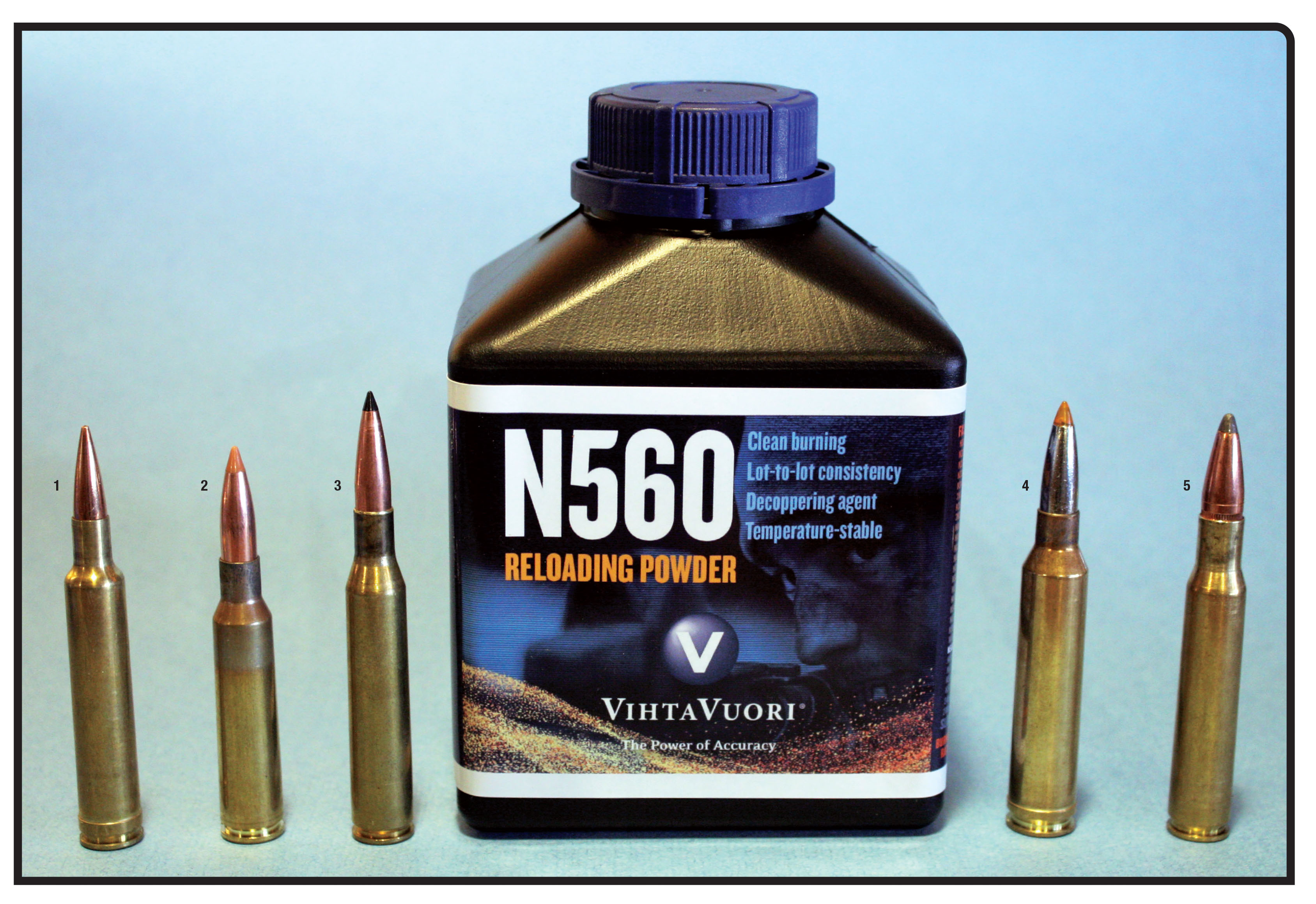 John has used N560 in more cartridges than any other Vihtavuori powder, including the (1) .240 Weatherby Magnum, (2) 6.5x55, (3) .270 Winchester, (4) 7mm Remington Magnum and (5) .30-06.